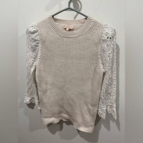 LIKE NEW- Rebecca Taylor Women's Eyelet Sleeve Sweater Ivory/White Size M - Picture 4 of 9
